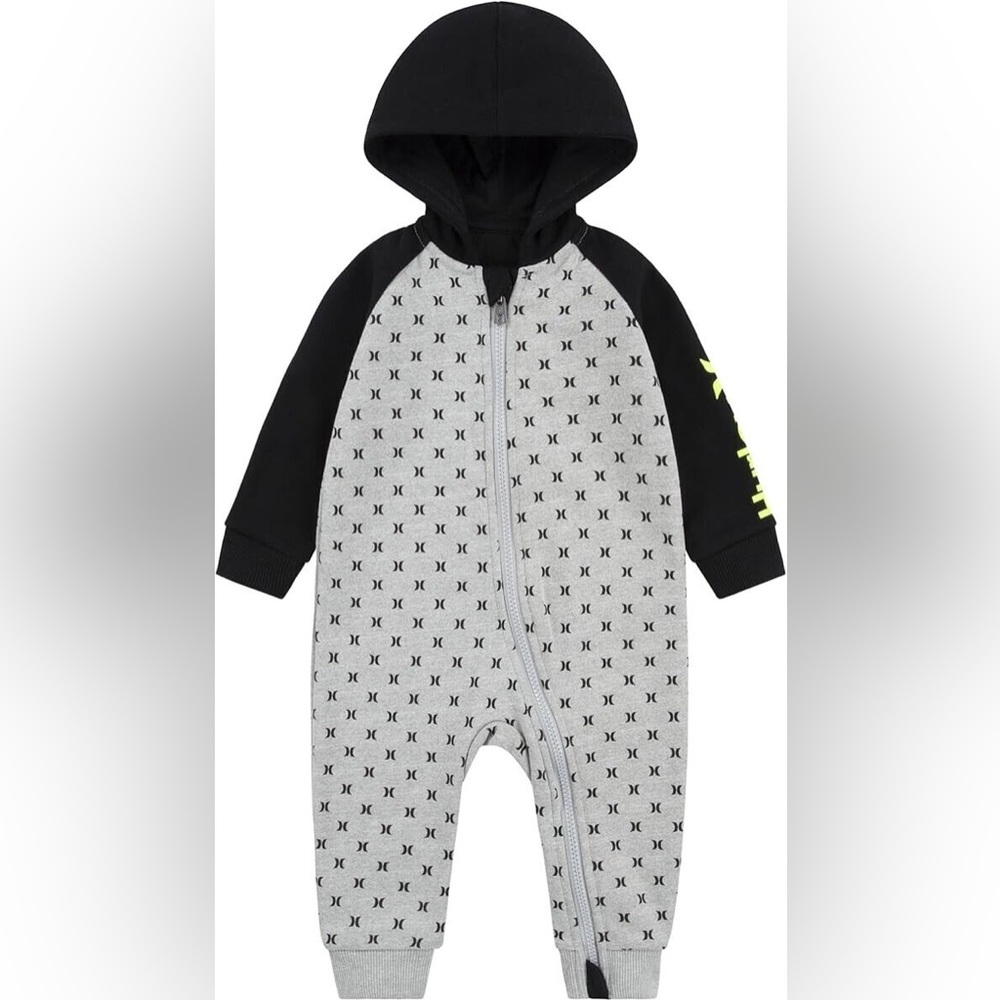 Hurley baby boys front zip fleece lined romper